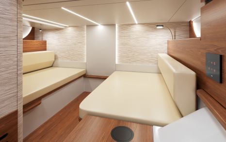 Rendering of Tiara Yachts 39LS sports yacht cabin storage and conversion room
