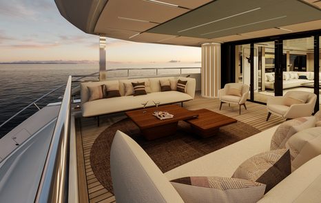 Majesty 112 Terrace aft deck seating area