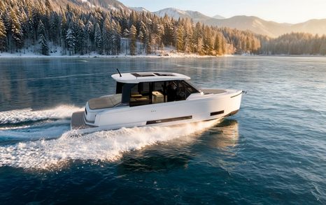 De Antonio D36 Cabin boat under way rendering 