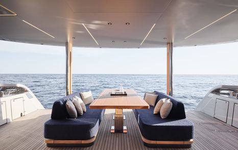 Maiora M30 motor yacht aft deck dining area 
