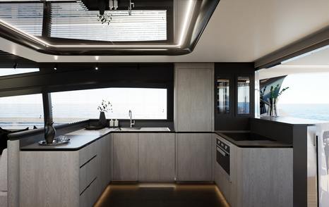 Pearl 73 main deck interior aft galley