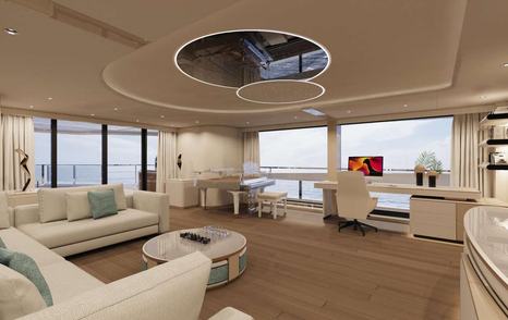Main salon rendering onboard superyacht FELICITÁ