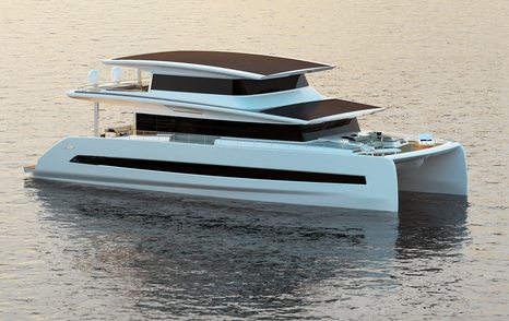 Rendering of Silent 80 Closed catamaran at anchor