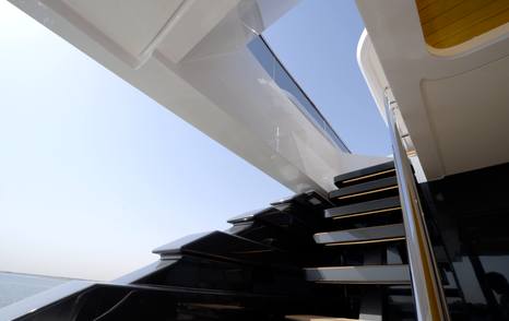 Staircase linking the bridge deck and sundeck aboard the Gulf Craft Majesty 145