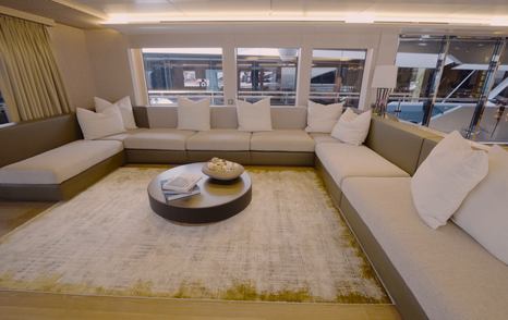 Numarine 40MXP main saloon lounge with large sofas and panoramic windows