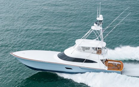 Viking 82C motor yacht underway side view 