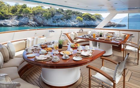 Feadship Superyacht Kassandra's main aft deck alfresco dining 