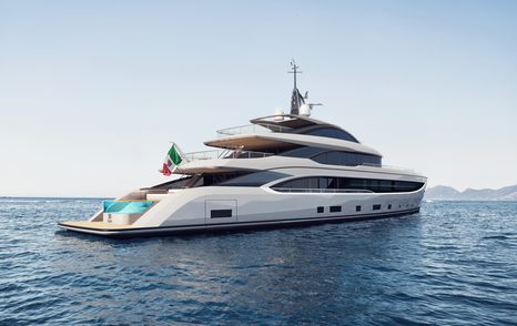 Aft deck view of motor yacht ASANI, surrounded by sea