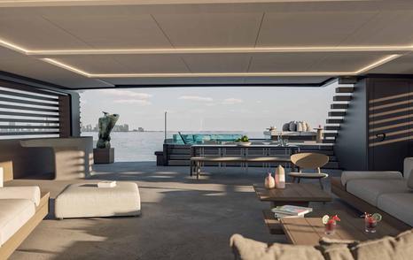 Rendering of Benetti B.Loft 65M motor yacht beach club 
