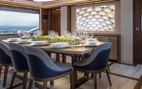 The interior of a Gulf Craft Majesty 140 luxury yacht