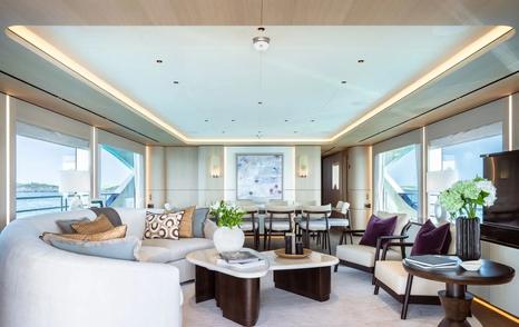 Moonen motor yacht Midnight Saga main saloon lounge and dining area 