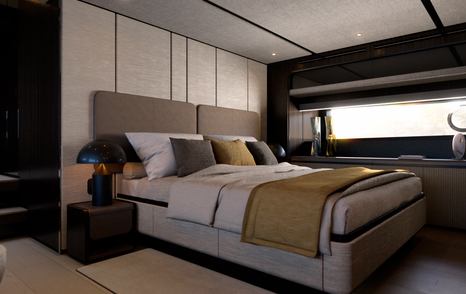 The owner's cabin aboard the Ferretti 940 features a cosy double berth and a hull window for additional light