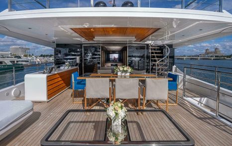 Superyacht Neverlands' main deck aft with al fresco dining