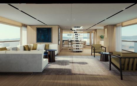 The  Benetti B.Yond 40M salon features floor to ceiling windows to let in an abundance of natural light