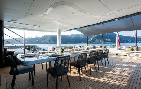 Superyacht Diamond Binta shaded dining area 