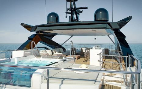 Rendering of Sunseeker 134 Superyacht upper deck with jacuzzi