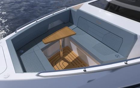 Rendering of Cruisers Yachts 45 VTR boat foredeck with integrated U-shaped seating 