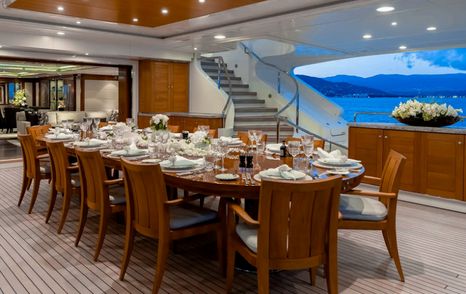 Superyacht Seanna's main aft deck alfresco dining 