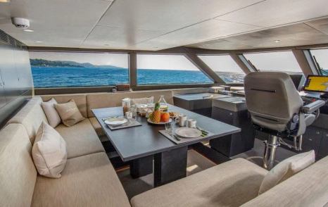 Superyacht Jangada helm station with L-shaped seating
