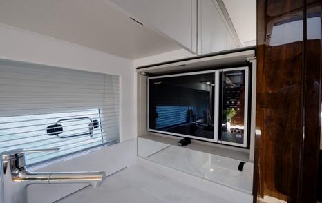 Microwave and galley worktop in the Fairline Targa 47 GT lower deck galley