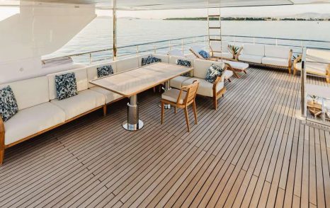 Superyacht Beaute aft deck with shaded seating 