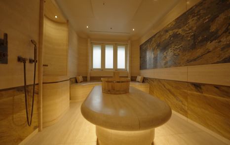 Large steam room inside the spa complex of the Amels 242 Casino Royale.