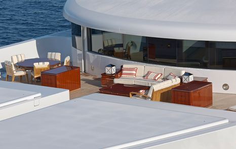 Superyacht Katara upper deck with seating 