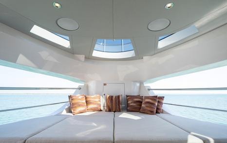 Private seating area within the Gulf Craft Majesty 100 Terrace owner's terrace