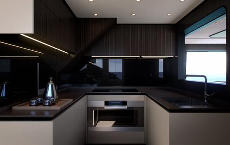 Rendering of motor yacht Ferretti 940 galley