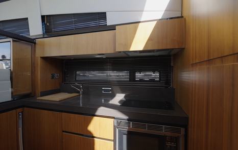 Fairline Squadron 42 mezzanine galley with oven and sink and windows 