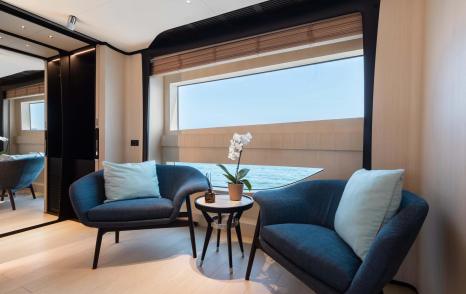 Superyacht Bella Vita master cabin window seating 