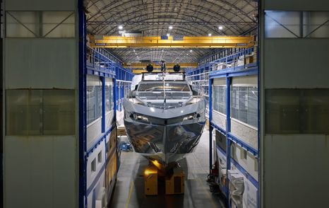 Motor Yacht Unleash the Lion's bow in shipyard