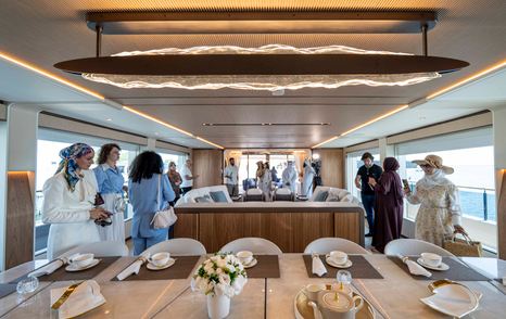 Dining table at Gulf Craft Majesty 145 Superyacht open yacht event