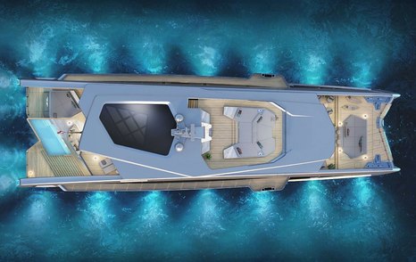 Tecnomar motor yacht THIS IS IT aerial shot