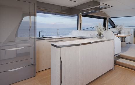 Galeon 520 Fly motor yacht U-shaped galley in white 