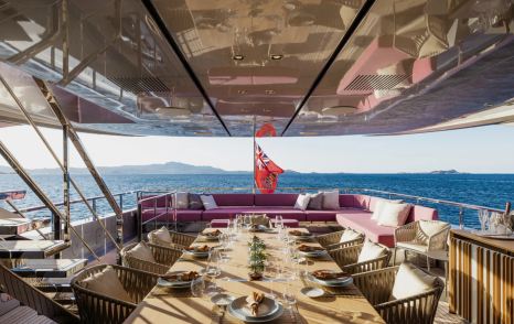 Superyacht Flying Dagger III main aft deck alfresco dining 