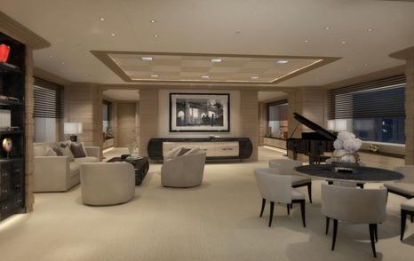 Superyacht Mar lounge with grand piano 