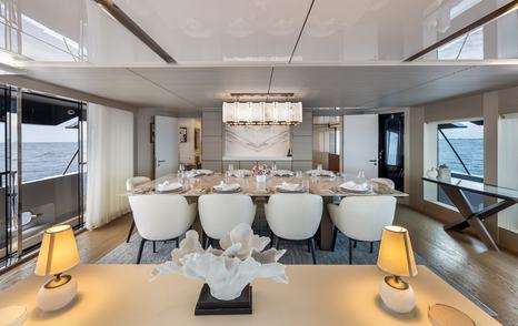 Superyacht Evelyn P's main saloon dining area