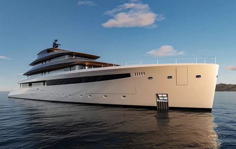 Heesen superyacht Project Ananda at anchor bow view 