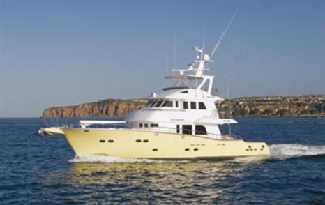 Nordhavn 75 EYF cruising at sea in profile highlighting full-displacement hull and expedition yacht design