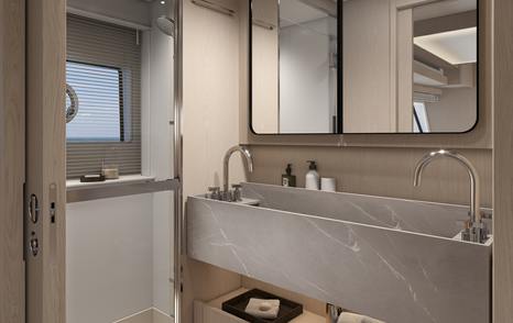 Rendering of Prestige F6.7 motor yacht ensuite 