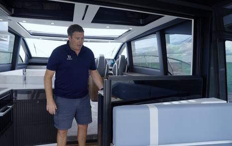 Fairline Targa 58 GTO disappearing aft saloon door being operated