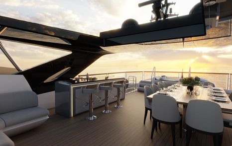 Dining area and bar on Sunseeker 100 Yacht