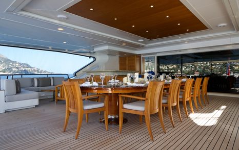 Benetti superyacht Mega Global III aft deck dining area 