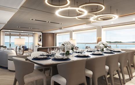 Gulf Craft Majesty 145 Superyacht main saloon dining area 
