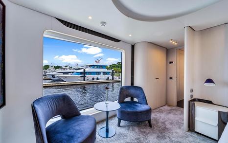 Superyacht One & Only master cabin seating by window 