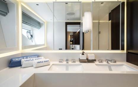 Sunseeker motor yacht Triple Eight master en suite with dual sinks 