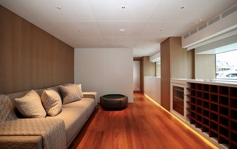 Superyacht Franklie interior seating with winerack 