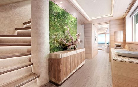 Superyacht Nasiba's interior staircase and indoor plants