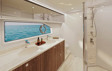 Rendering of Riviera 735 SUV motor yacht cabin ensuite